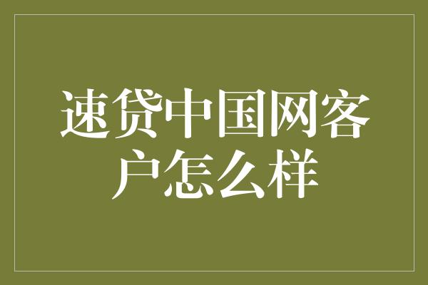 速贷中国网客户怎么样