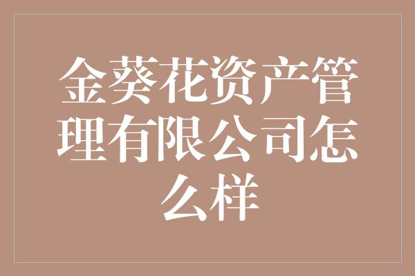 金葵花资产管理有限公司怎么样