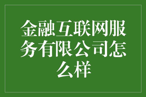 金融互联网服务有限公司怎么样