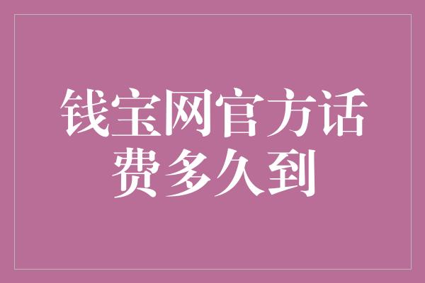 钱宝网官方话费多久到