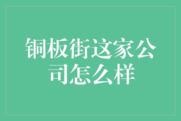 铜板街这家公司怎么样