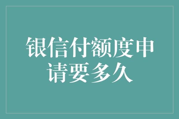 银信付额度申请要多久