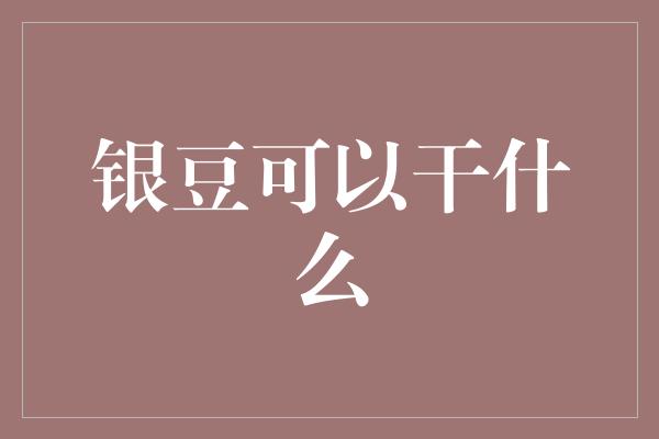 银豆可以干什么