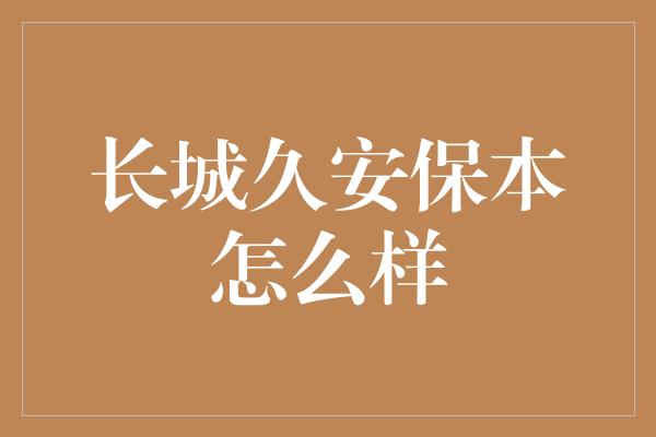 长城久安保本怎么样