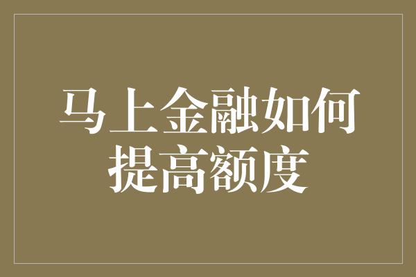 马上金融如何提高额度