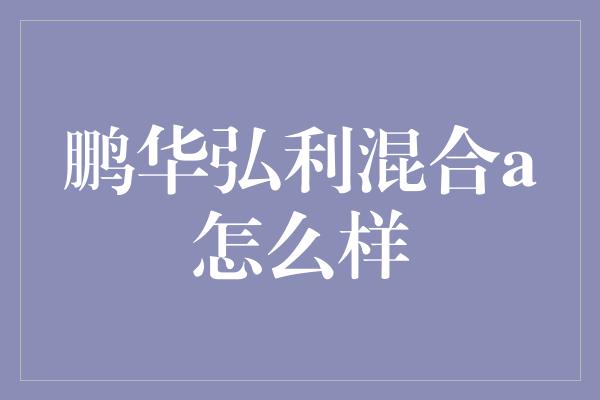 鹏华弘利混合a怎么样