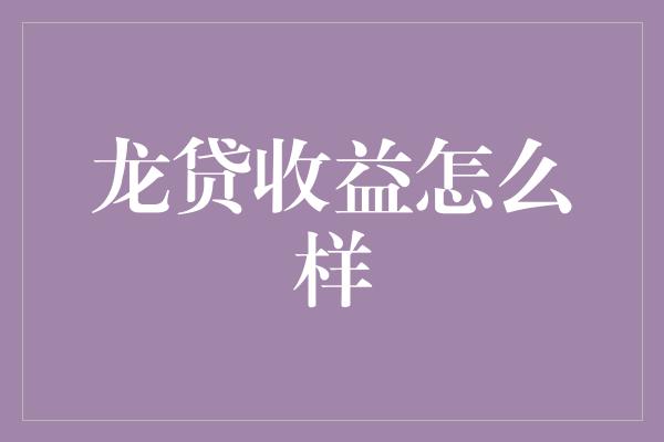 龙贷收益怎么样